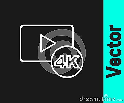 White line Screen tv with 4k Ultra HD video technology icon isolated on black background. Vector Vector Illustration