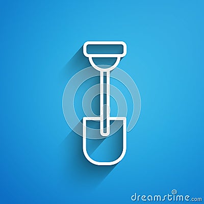 White line Shovel icon isolated on blue background. Gardening tool. Tool for horticulture, agriculture, farming. Long Vector Illustration