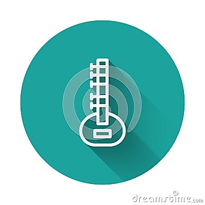 White line Sitar classical music instrument icon isolated with long shadow. Green circle button. Vector Vector Illustration