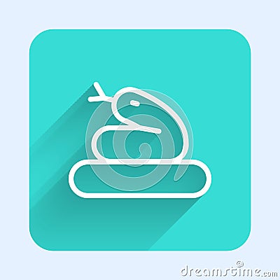 White line Snake icon isolated with long shadow. Green square button. Vector Vector Illustration