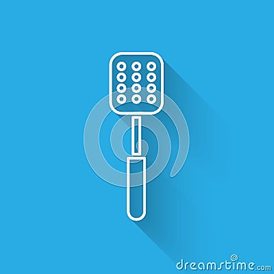 White line Spatula icon isolated with long shadow. Kitchen spatula icon. BBQ spatula sign. Barbecue and grill tool Vector Illustration