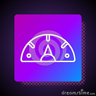 White line Speedometer icon isolated on black background. Square color button. Vector Vector Illustration