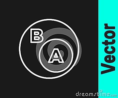 White line Subsets, mathematics, a is subset of b icon isolated on black background. Vector Vector Illustration