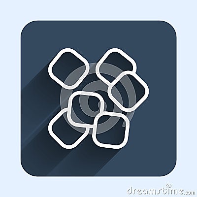 White line Sugar cubes icon isolated with long shadow background. Sweet, nutritious, tasty. Refined sugar. Blue square Vector Illustration