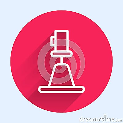 White line Tacheometer, theodolite icon isolated with long shadow background. Geological survey, engineering equipment Vector Illustration