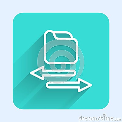 White line Transfer files icon isolated with long shadow background. Copy files, data exchange, backup, PC migration Vector Illustration