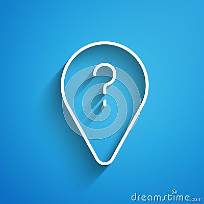 White line Unknown route point icon isolated on blue background. Navigation, pointer, location, map, gps, direction Vector Illustration