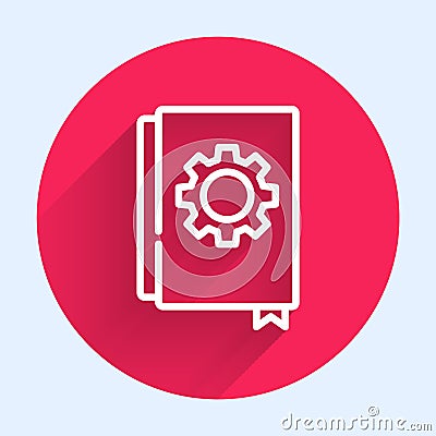 White line User manual icon isolated with long shadow. User guide book. Instruction sign. Read before use. Red circle Vector Illustration