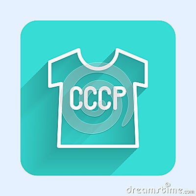 White line USSR t-shirt icon isolated with long shadow. Green square button. Vector Vector Illustration