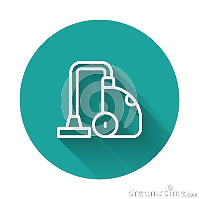 White line Vacuum cleaner icon isolated with long shadow background. Green circle button. Vector Vector Illustration