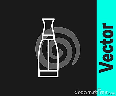 White line Vape liquid bottle for electronic cigarettes icon isolated on black background. Vector Vector Illustration