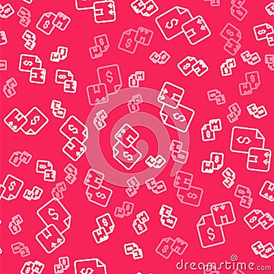 White line Waybill icon isolated seamless pattern on red background. Vector Vector Illustration