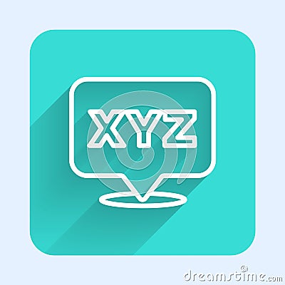 White line XYZ Coordinate system icon isolated with long shadow. XYZ axis for graph statistics display. Green square Stock Photo