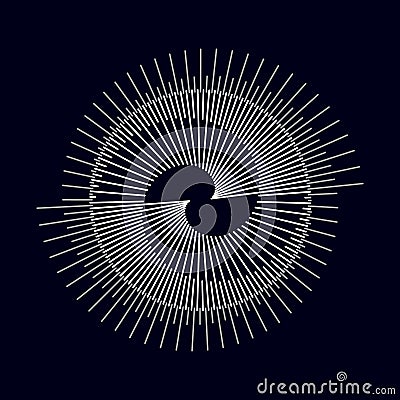 White lines in circle form over black background. Yin and Yang symbol. Sacred art line geometric design Vector Illustration