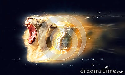 White lion with open jaws, abstract animal concept Stock Photo