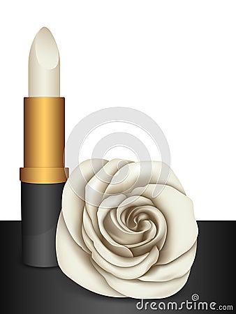 White lipstick & white rose Vector Illustration