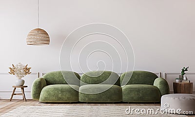 White living room in modern design minimal clear space with green sofa and wall mockup Stock Photo