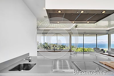 White living room in the modern villa Stock Photo