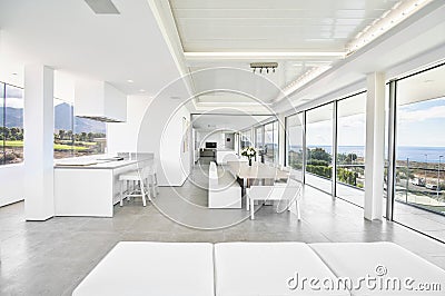 White living room in the modern villa Stock Photo