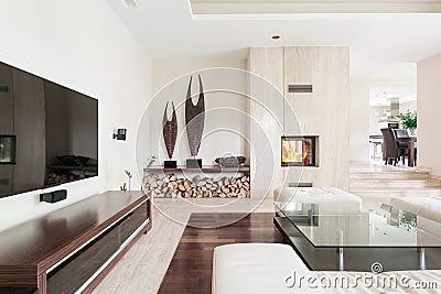 White living room with TV set Stock Photo
