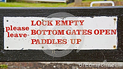 White Lock Sign - Lock Empty, Bottom Gates Open, P Stock Photo