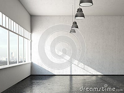 White loft room with windows Stock Photo