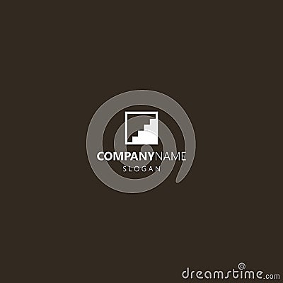 Simple flat art vector iconic logo of step construction in a square frame Vector Illustration