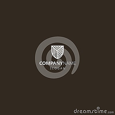 Simple line art vector iconic logo of a medieval armored striped shield Vector Illustration