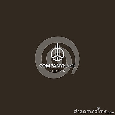 Simple vector iconic logo of a linear design of a high-rise building in a round frame Vector Illustration