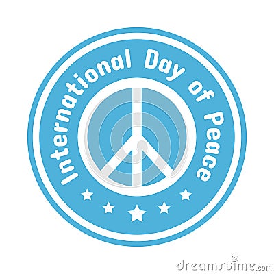 White logo for International Day of Peace on blue background, vector Cartoon Illustration