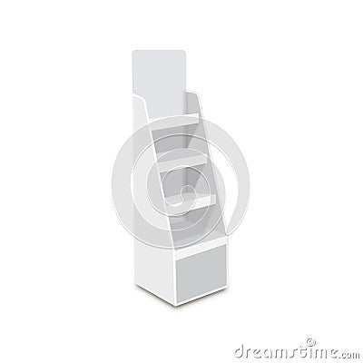 White Long Blank Empty Showcase Displays With Retail Shelves. 3D Products On White Background Isolated. Ready For Your Design Avy Vector Illustration