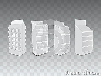 White Long Blank Empty Showcase Displays With Retail Shelves Vector Illustration