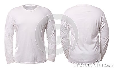 White long sleeve t-shirt isolated on white background, front and back design for mock up template copy space design Stock Photo