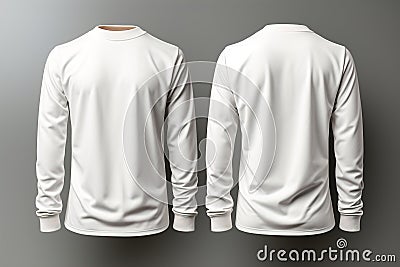 A white long sleeved shirt with a leather collar, white isolated mockup. Stock Photo