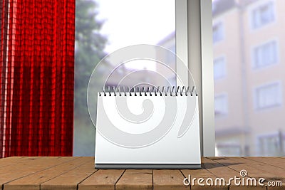 White loose-leaf calendar mock up in front of blurred background. 3d illustration of empty desk calendar Cartoon Illustration