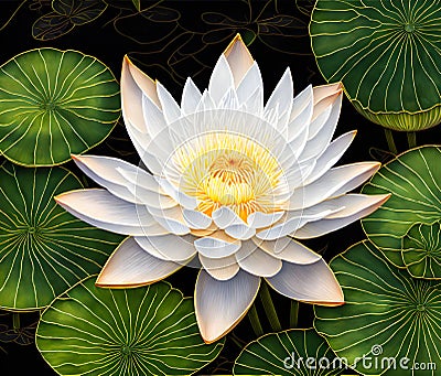 White lotus waterlily lily flower - Generative AI Stock Photo