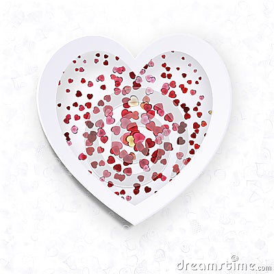 white love frame on white background with red, white hearts different size Stock Photo