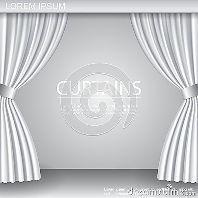 White Luxurious Elegant Opened Curtains Template Vector Illustration