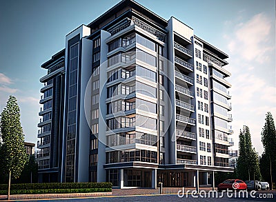 White luxury building with tree real estate Stock Photo