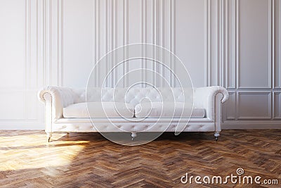 White Luxury Leather Sofa In Classic Design Interior Stock Photo