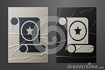 White Magic scroll icon isolated on crumpled paper background. Decree, paper, parchment, scroll icon. Paper art style Vector Illustration