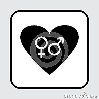 White male and female symbol inside heart. Vector illustration Cartoon Illustration