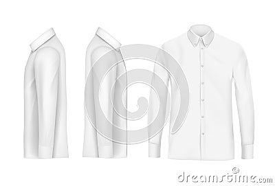 White male shirt with long sleeves and buttons Vector Illustration