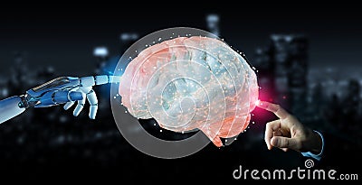White man humanoid creating artificial intelligence 3D rendering Stock Photo