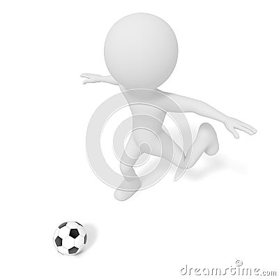 White man kicking soccer ball or football in competition match game. 3D illustration. People Model rendering graphic. isolated Cartoon Illustration