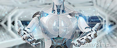 White man robot using digital network connection 3D rendering Stock Photo