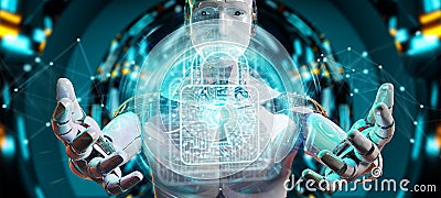 White man robot securing digital datas 3D rendering Stock Photo