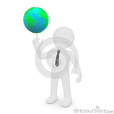 The white man's finger rotates the earth Stock Photo