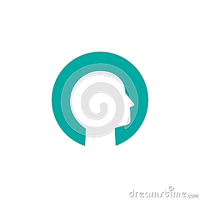 White man`s head in blue circle. avatar pictogram. Profile, human, person Cartoon Illustration