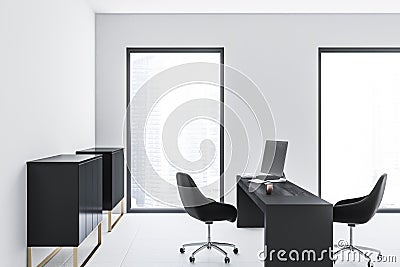 White manager office interior, side view Stock Photo